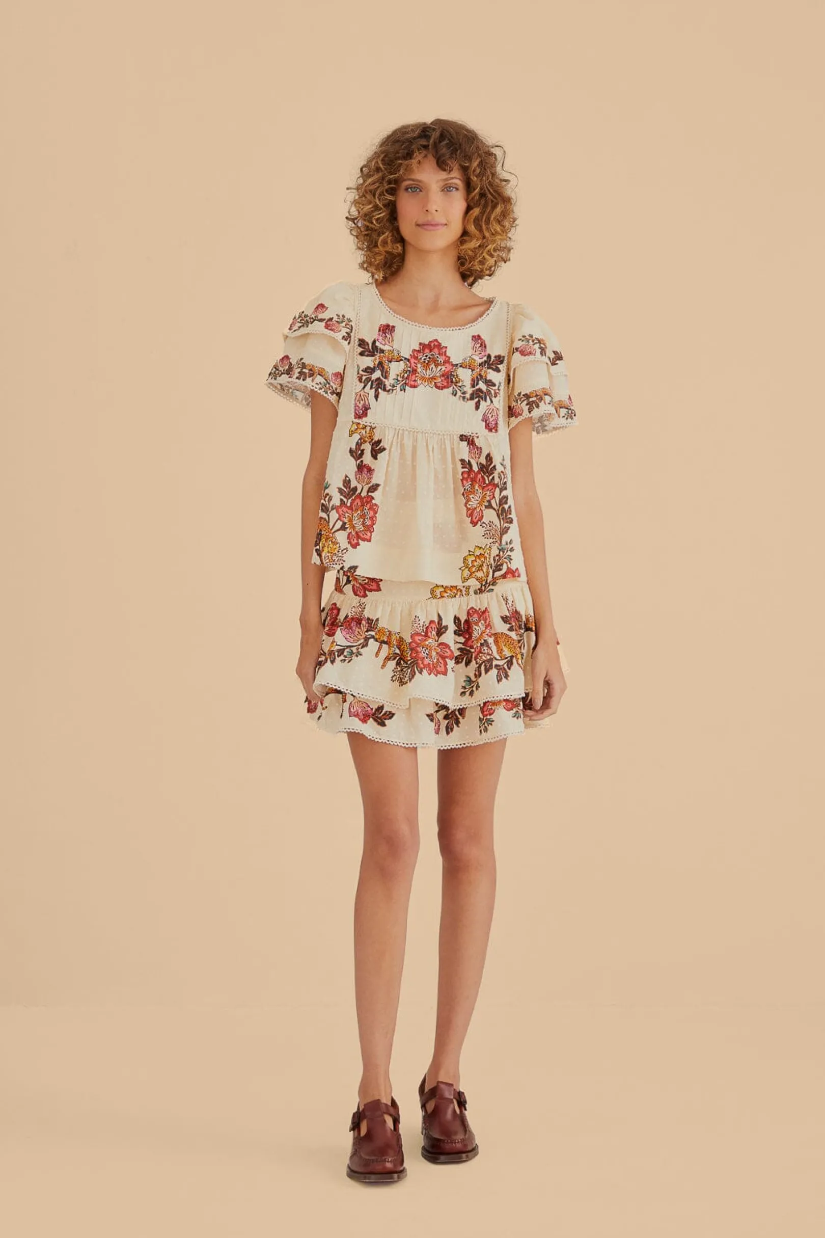 FARM Rio SAND LEOPARD FLOWERS BLOUSE Hot
