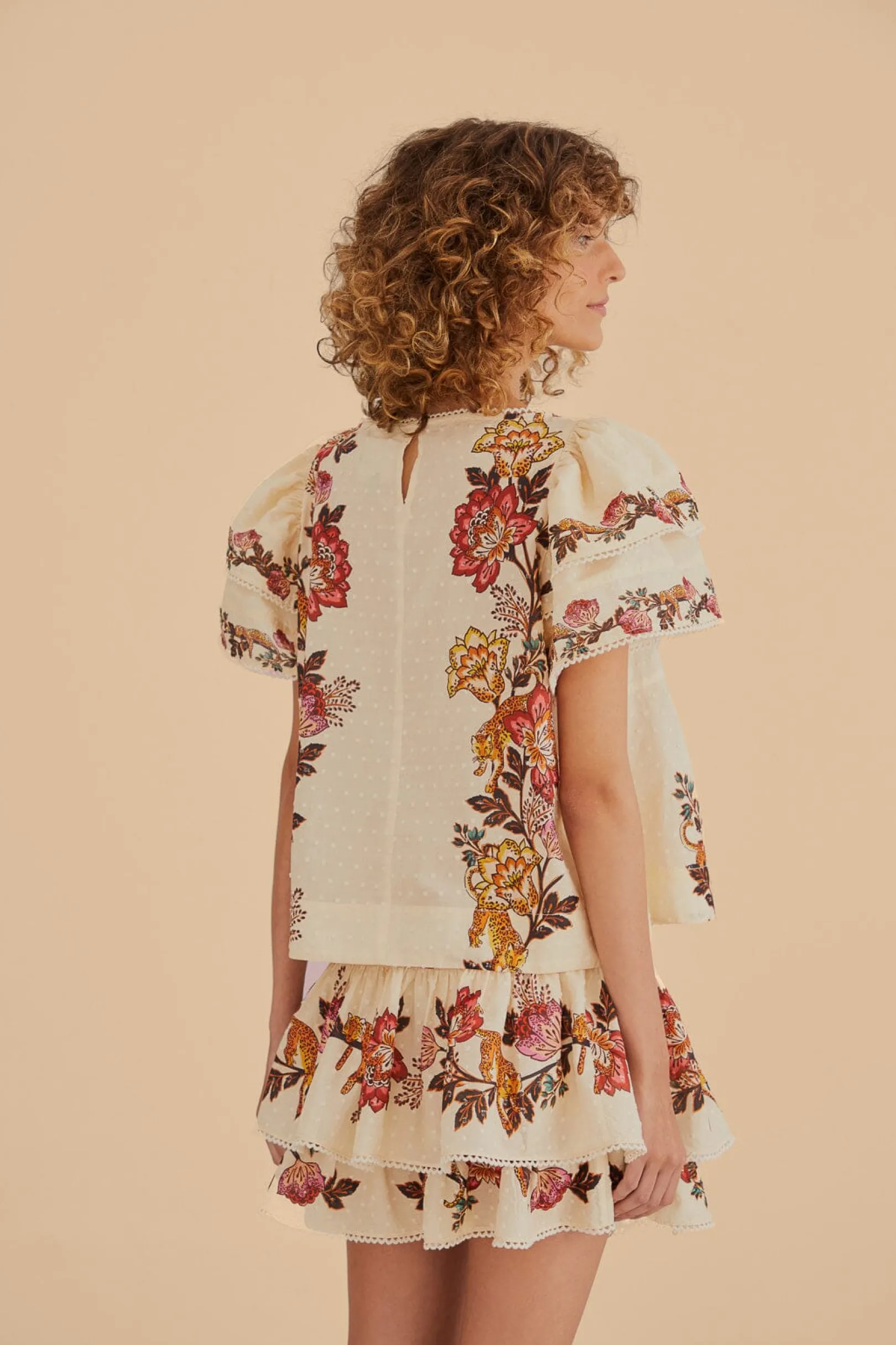 FARM Rio SAND LEOPARD FLOWERS BLOUSE Hot