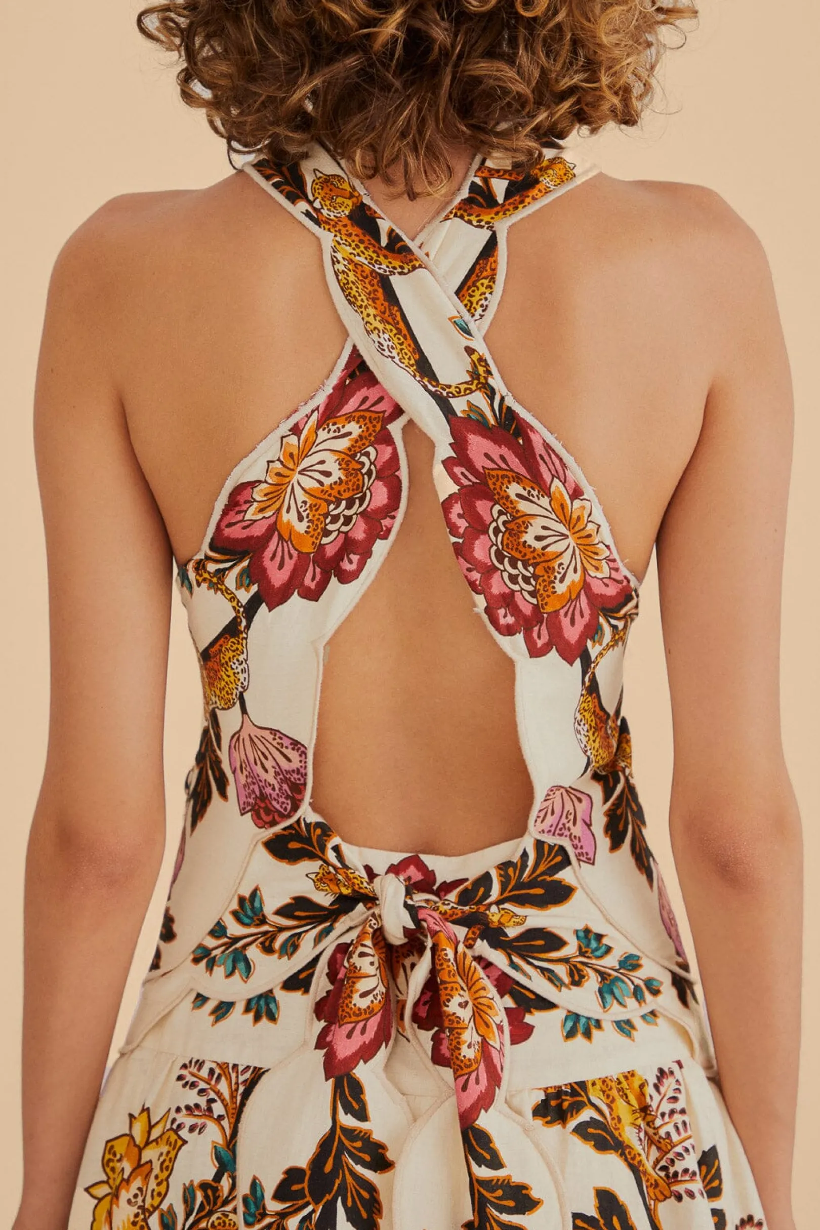 FARM Rio SAND LEOPARD FLOWERS CUT OUT MIDI DRESS Fashion