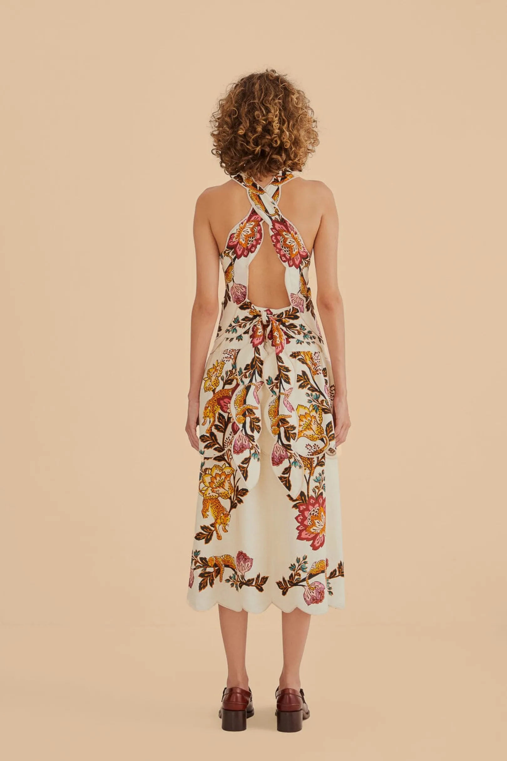 FARM Rio SAND LEOPARD FLOWERS CUT OUT MIDI DRESS Fashion