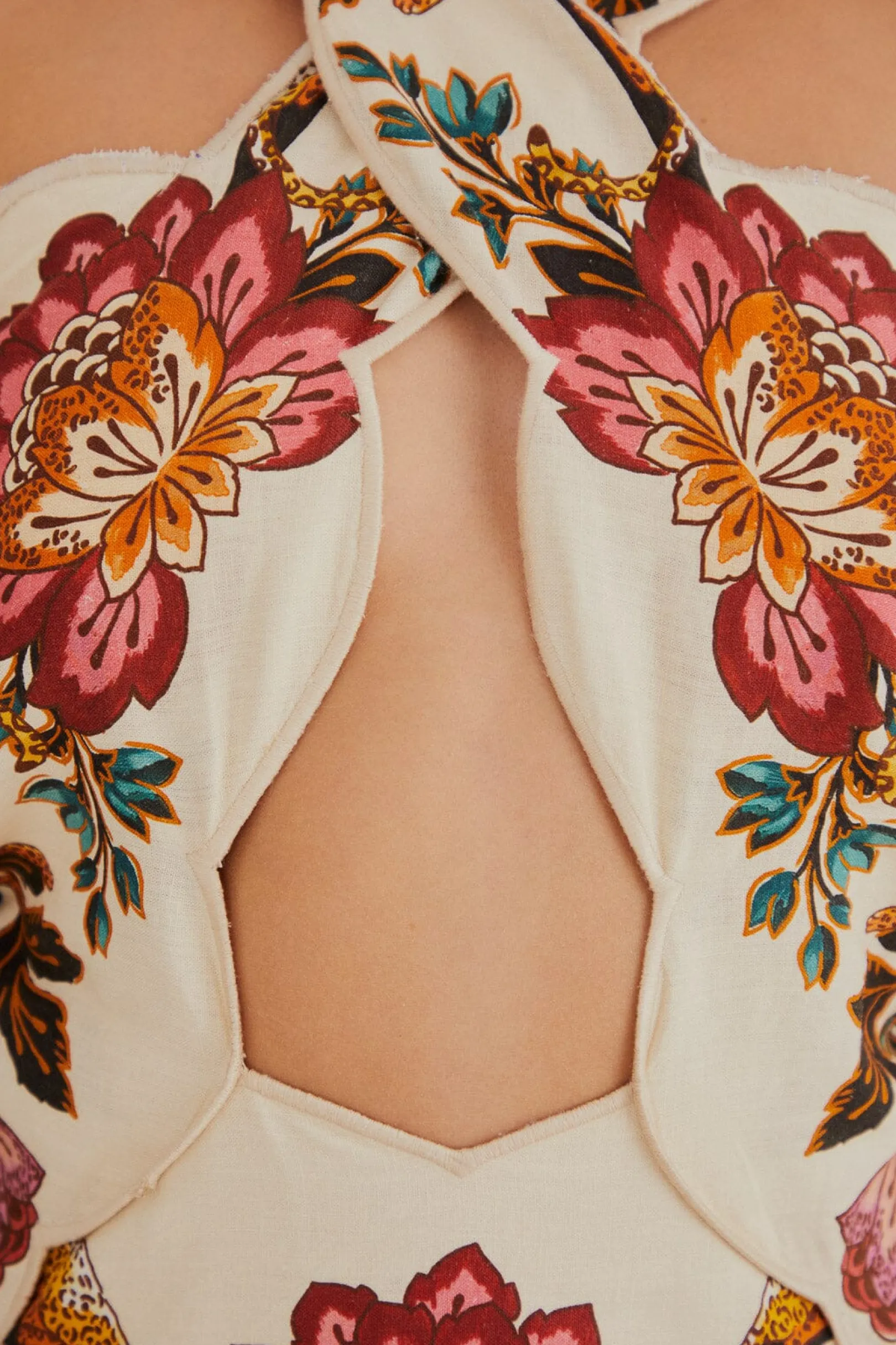 FARM Rio SAND LEOPARD FLOWERS CUT OUT MIDI DRESS Fashion