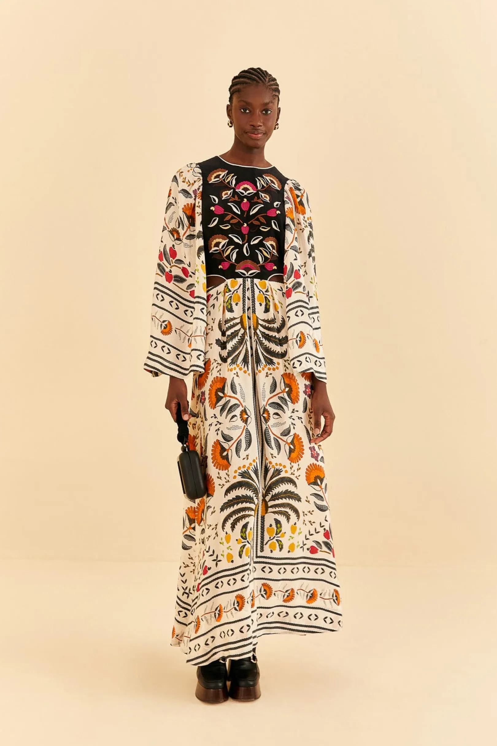 FARM Rio SAND PALMS PARADISE EMBROIDERED CUT OUT MIDI DRESS Fashion
