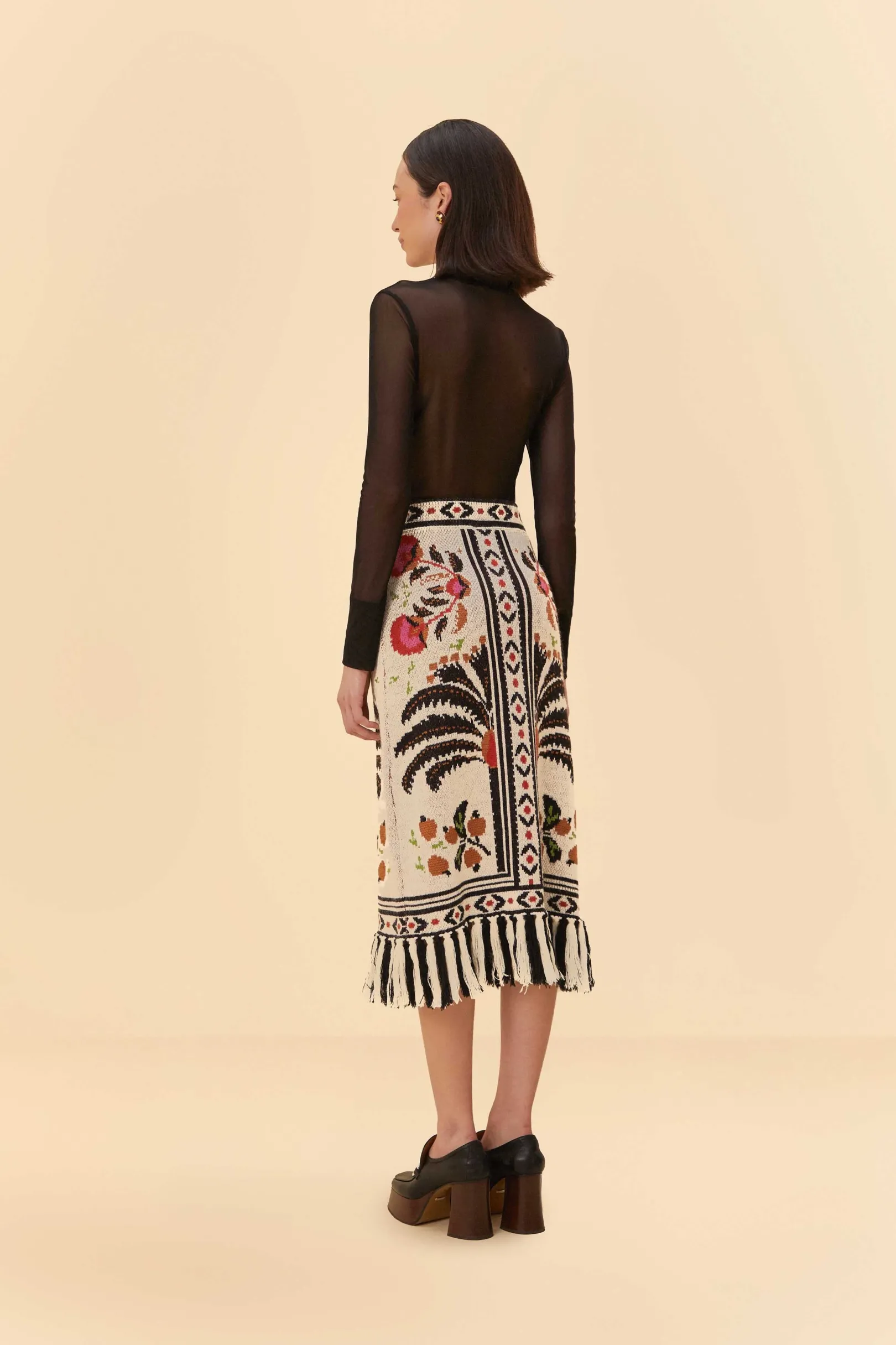 FARM Rio SAND PALMS PARADISE KNIT FRINGE MIDI SKIRT Sale