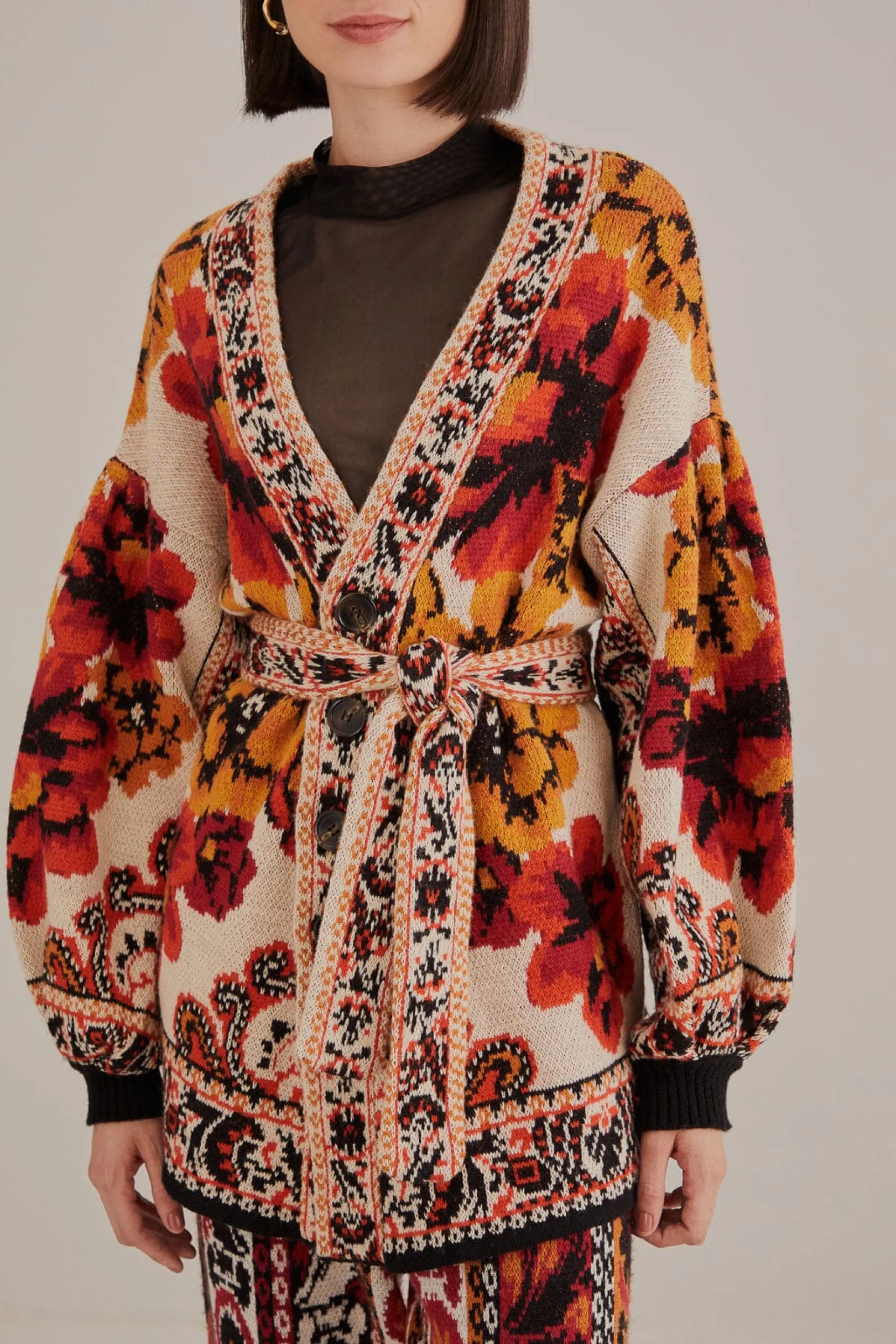 FARM Rio SAND WINTER TAPESTRY KNIT CARDIGAN Online