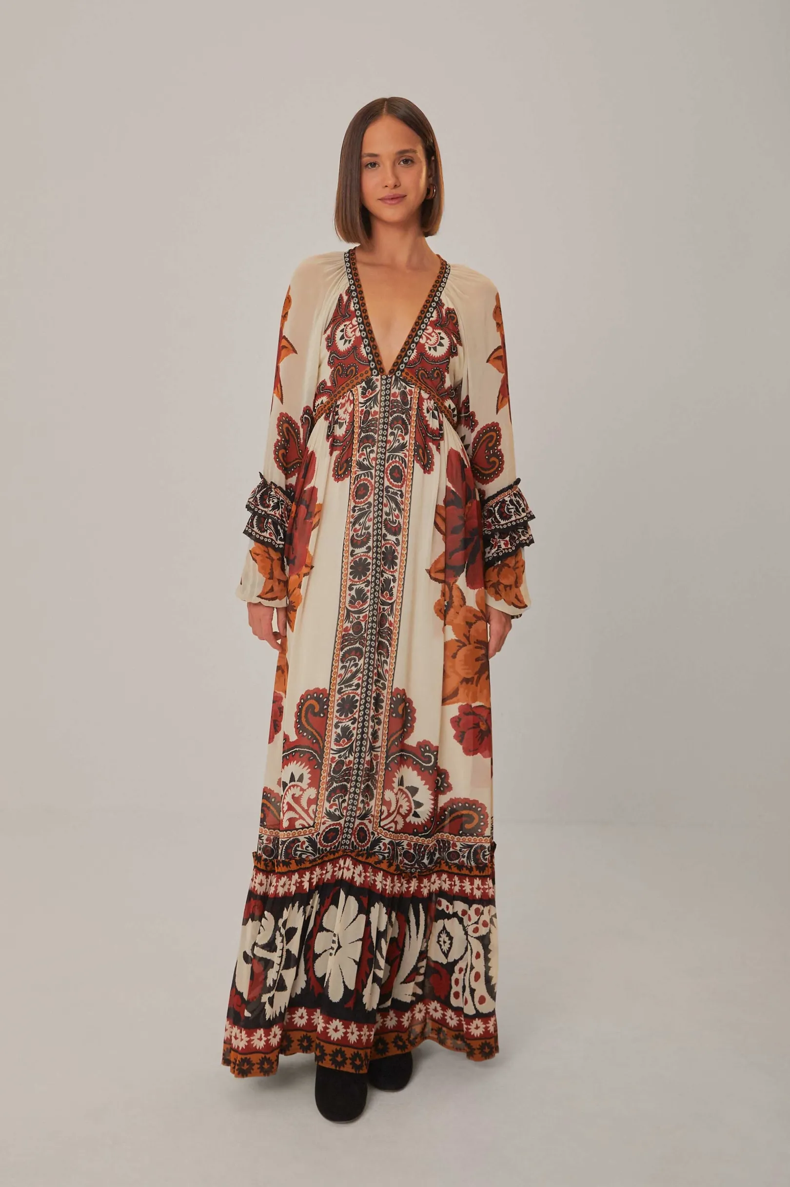 FARM Rio SAND WINTER TAPESTRY V NECK MAXI DRESS Best Sale