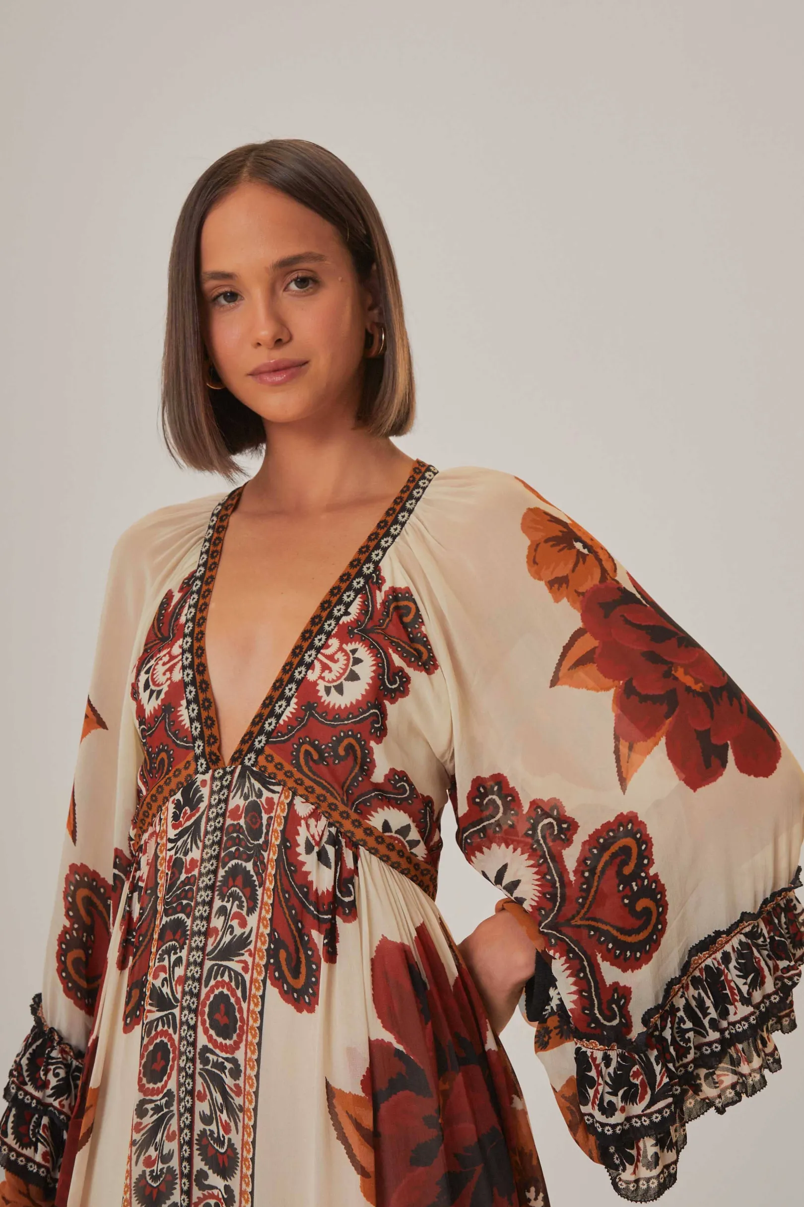 FARM Rio SAND WINTER TAPESTRY V NECK MAXI DRESS Best Sale
