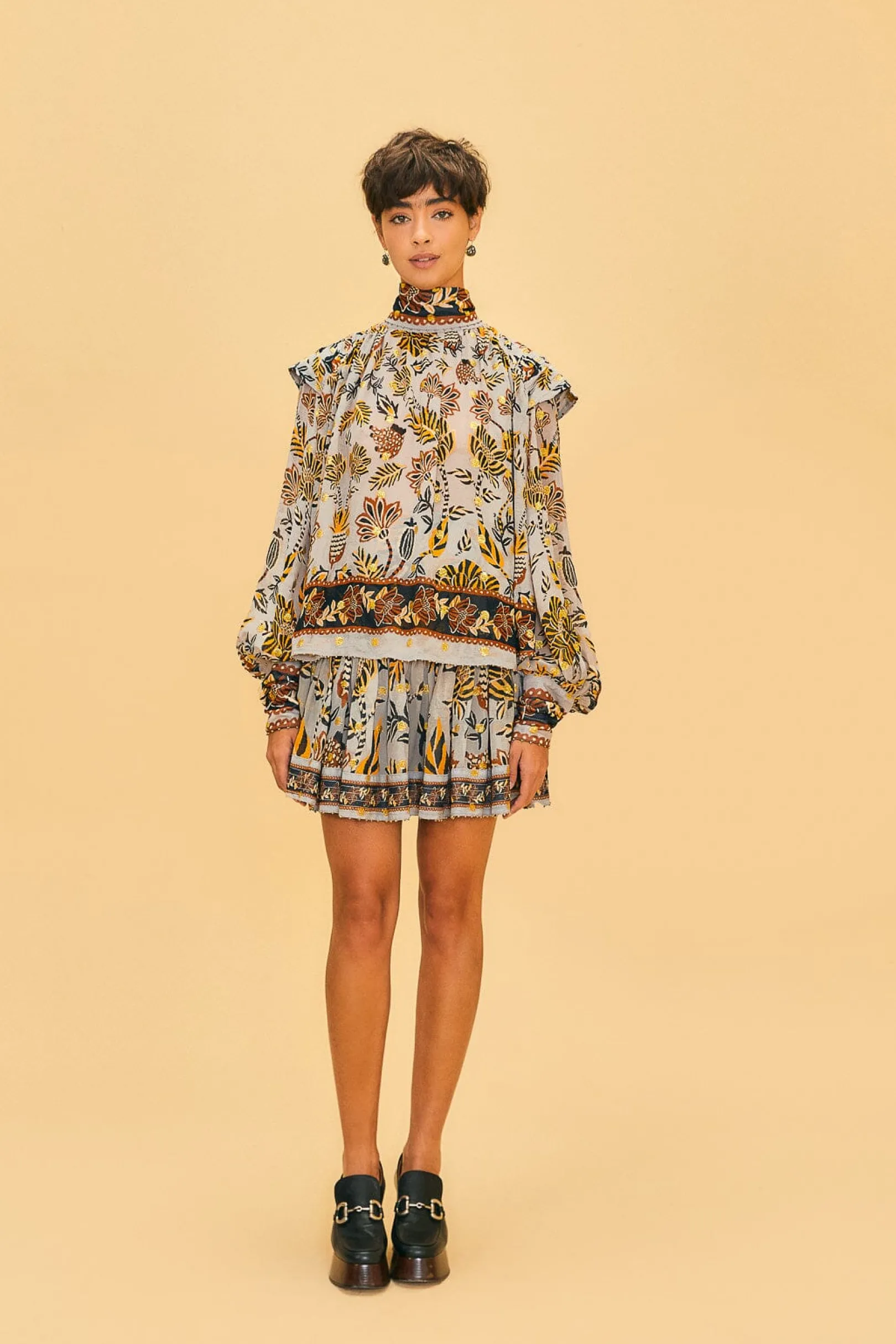 FARM Rio SILVER FLORAL TAPESTRY LONG SLEEVE BLOUSE Online
