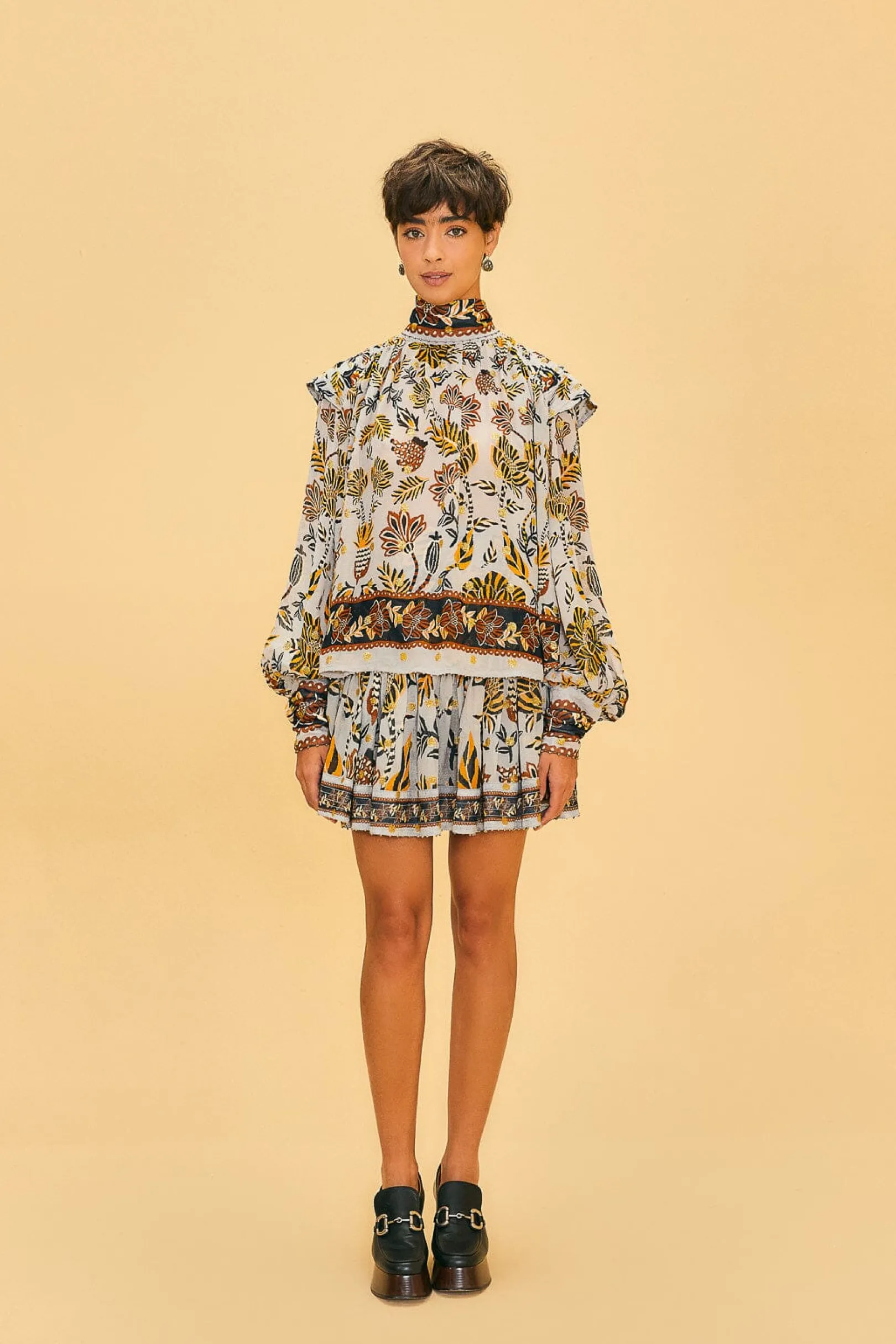 FARM Rio SILVER FLORAL TAPESTRY MINI SKIRT Cheap
