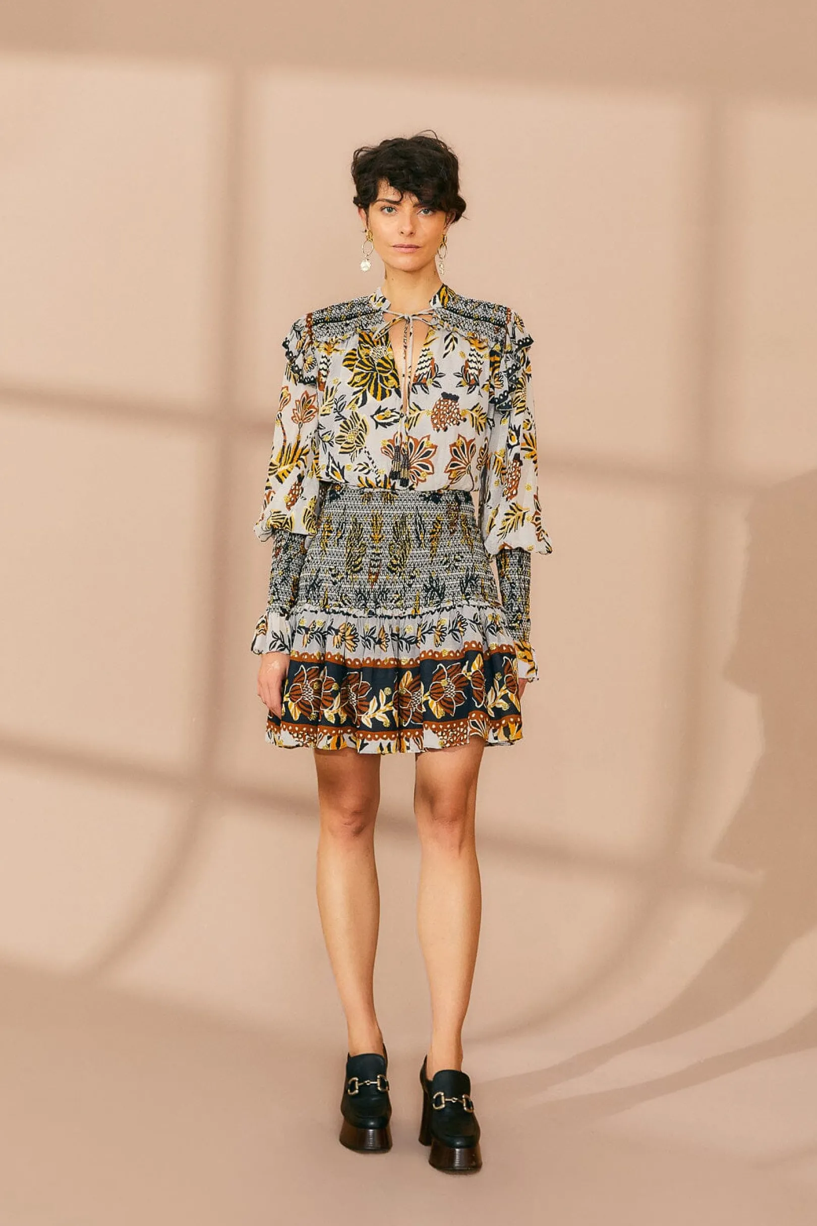 FARM Rio SILVER FLORAL TAPESTRY MINI DRESS Clearance