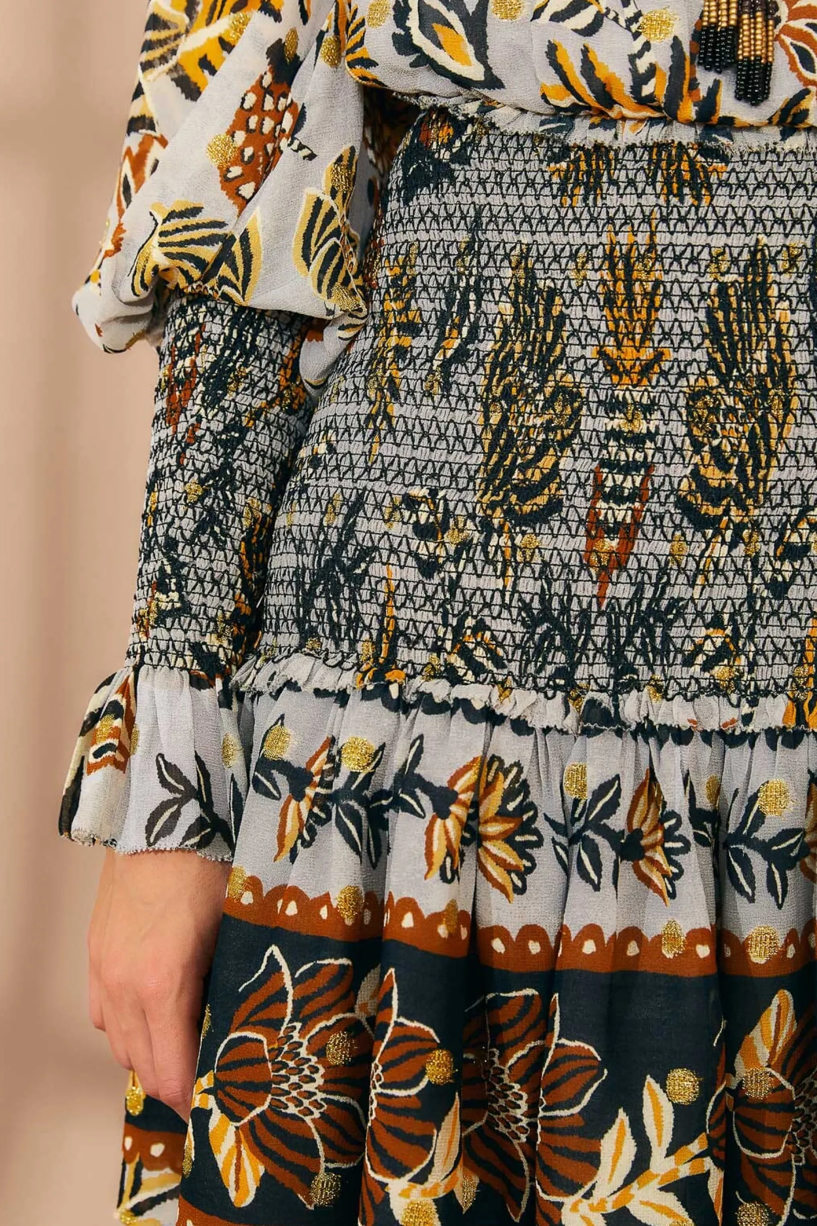 FARM Rio SILVER FLORAL TAPESTRY MINI DRESS Clearance