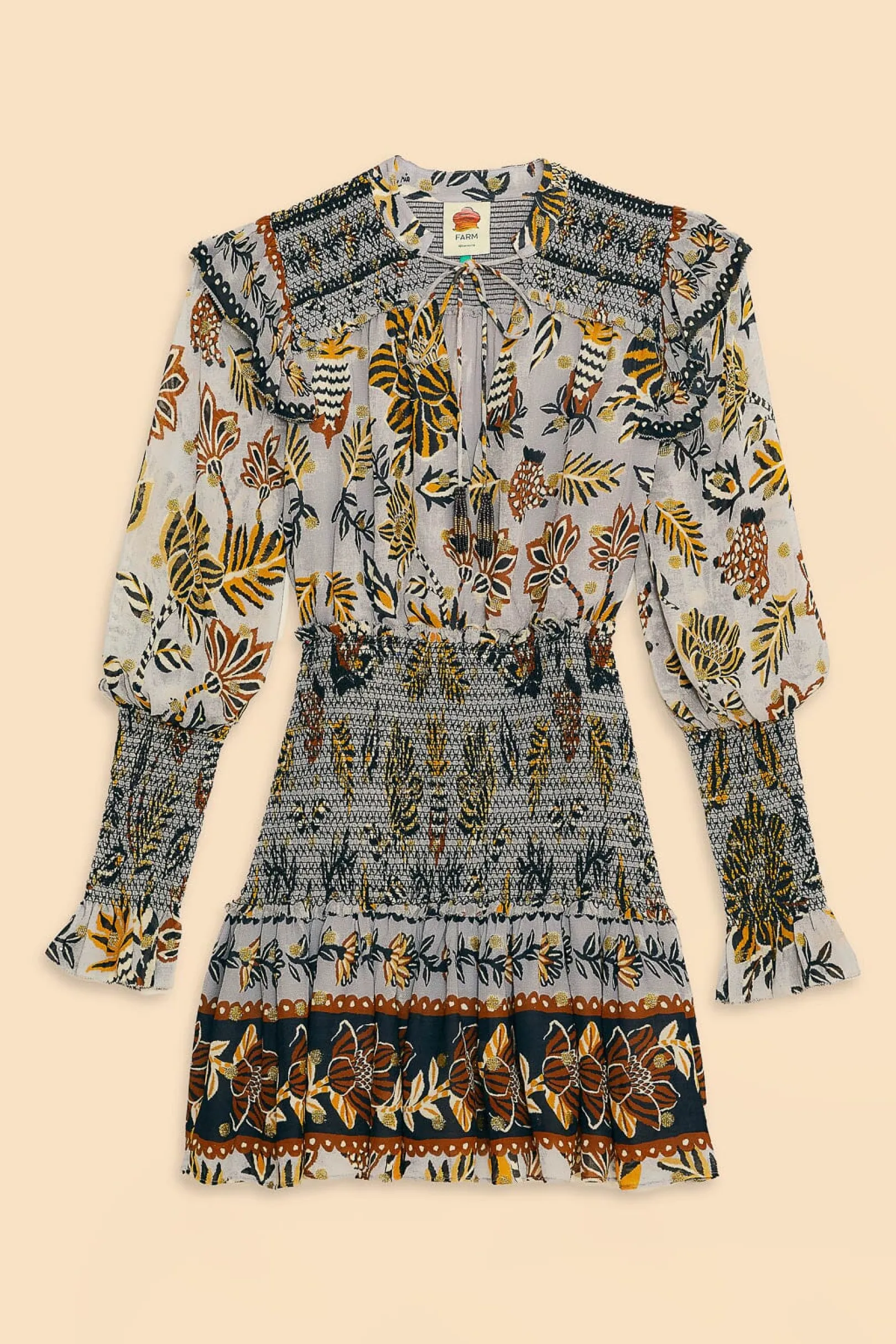 FARM Rio SILVER FLORAL TAPESTRY MINI DRESS Clearance