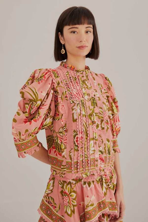 FARM Rio  SOFT PINK AURA FLORAL SHORT SLEEVE BLOUSE Cheap