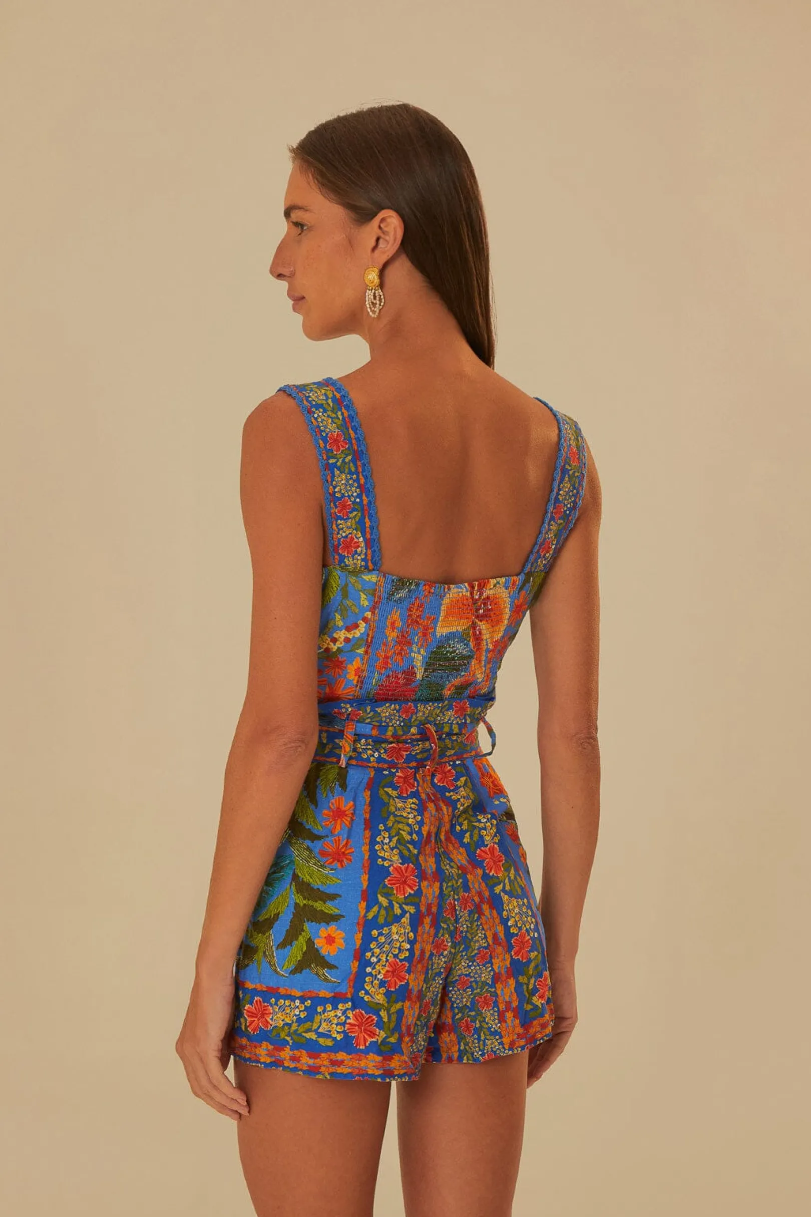 FARM Rio STICHED GARDEN BLUE ROMPER Discount