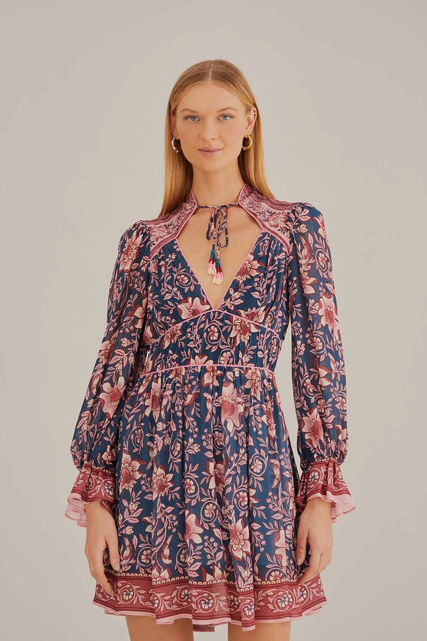 FARM Rio TEAL AINIKA CHARM LONG SLEEVE MINI DRESS Discount