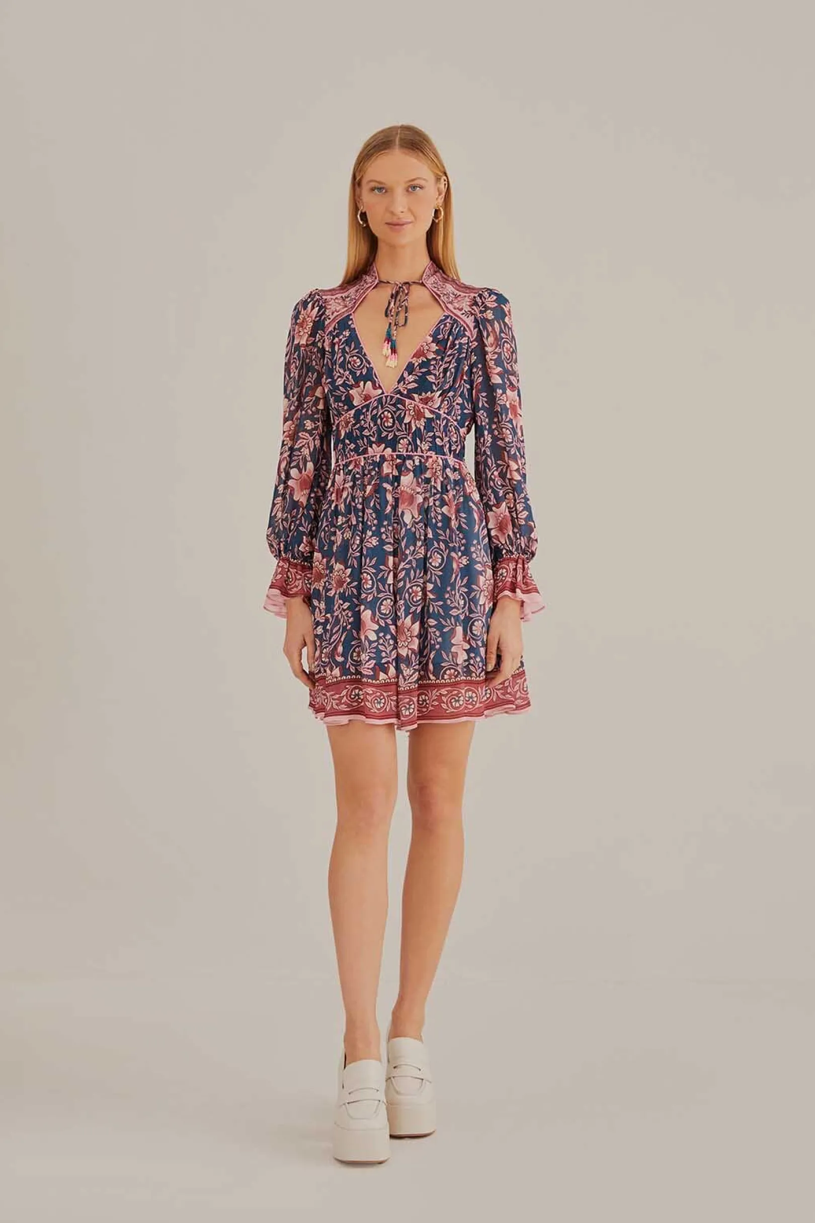 FARM Rio TEAL AINIKA CHARM LONG SLEEVE MINI DRESS Discount