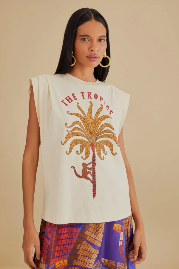 FARM Rio THE TROPICS PLEAT ORGANIC COTTON T-SHIRT Flash Sale