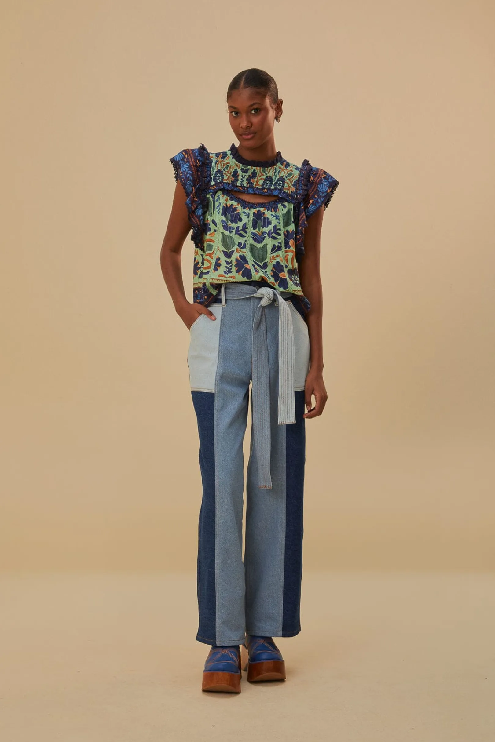 FARM Rio TIE WAIST PATCH DENIM PANTS Online