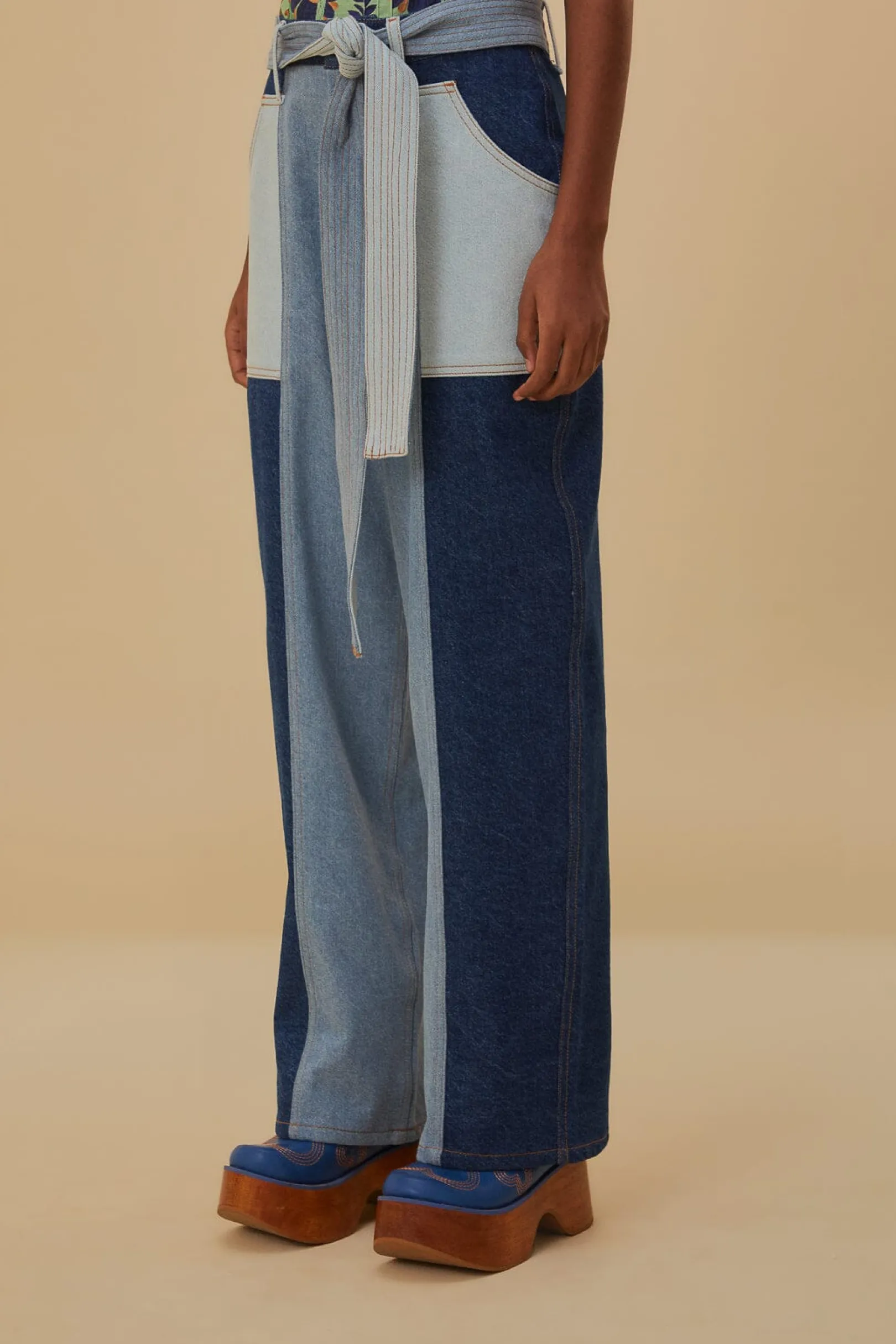 FARM Rio TIE WAIST PATCH DENIM PANTS Online