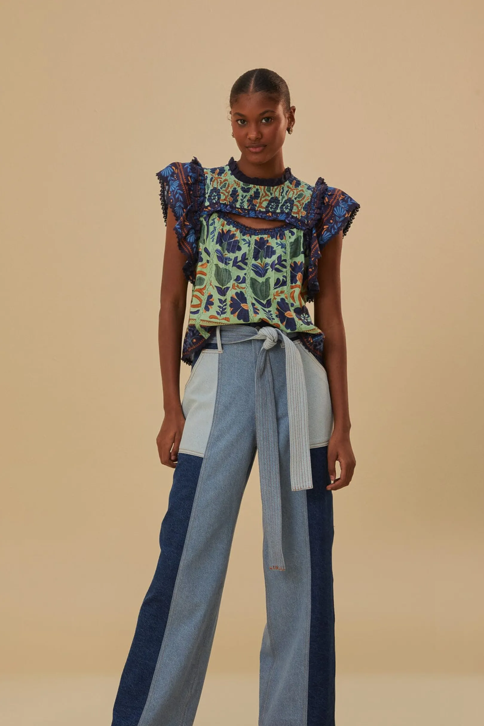 FARM Rio TIE WAIST PATCH DENIM PANTS Online