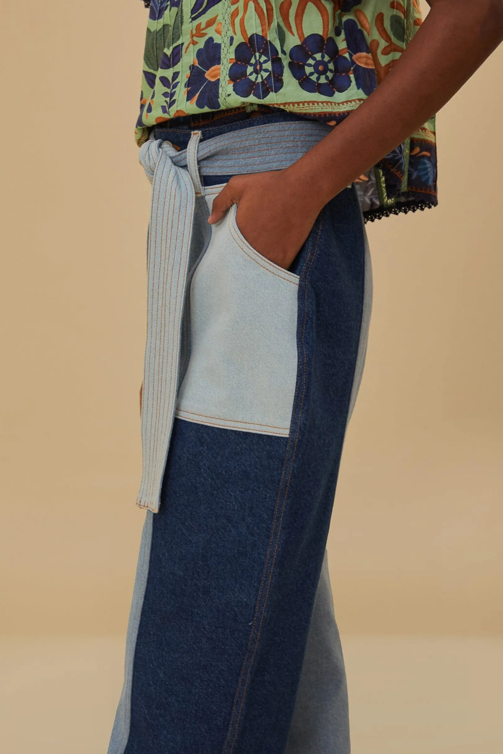 FARM Rio TIE WAIST PATCH DENIM PANTS Online