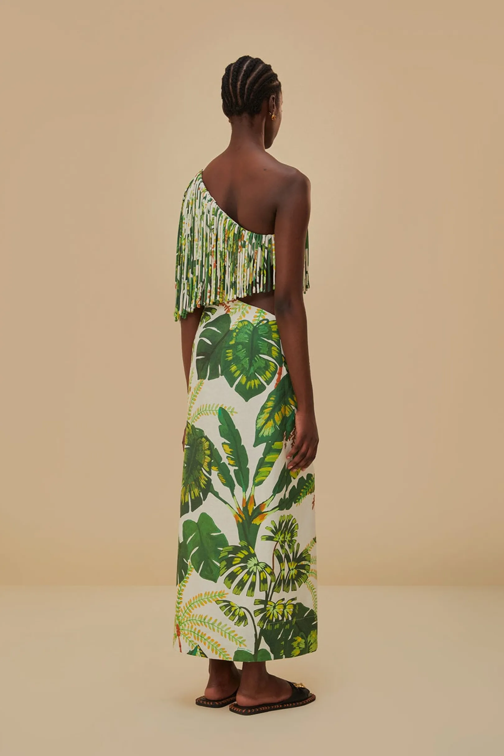 FARM Rio TROPICAL FOREST OFF-WHITE FRINGED MIDI DRESS Outlet