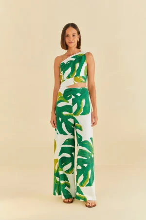 FARM Rio  WHITE MONSTERA ONE SHOULDER JUMPSUIT Best Sale