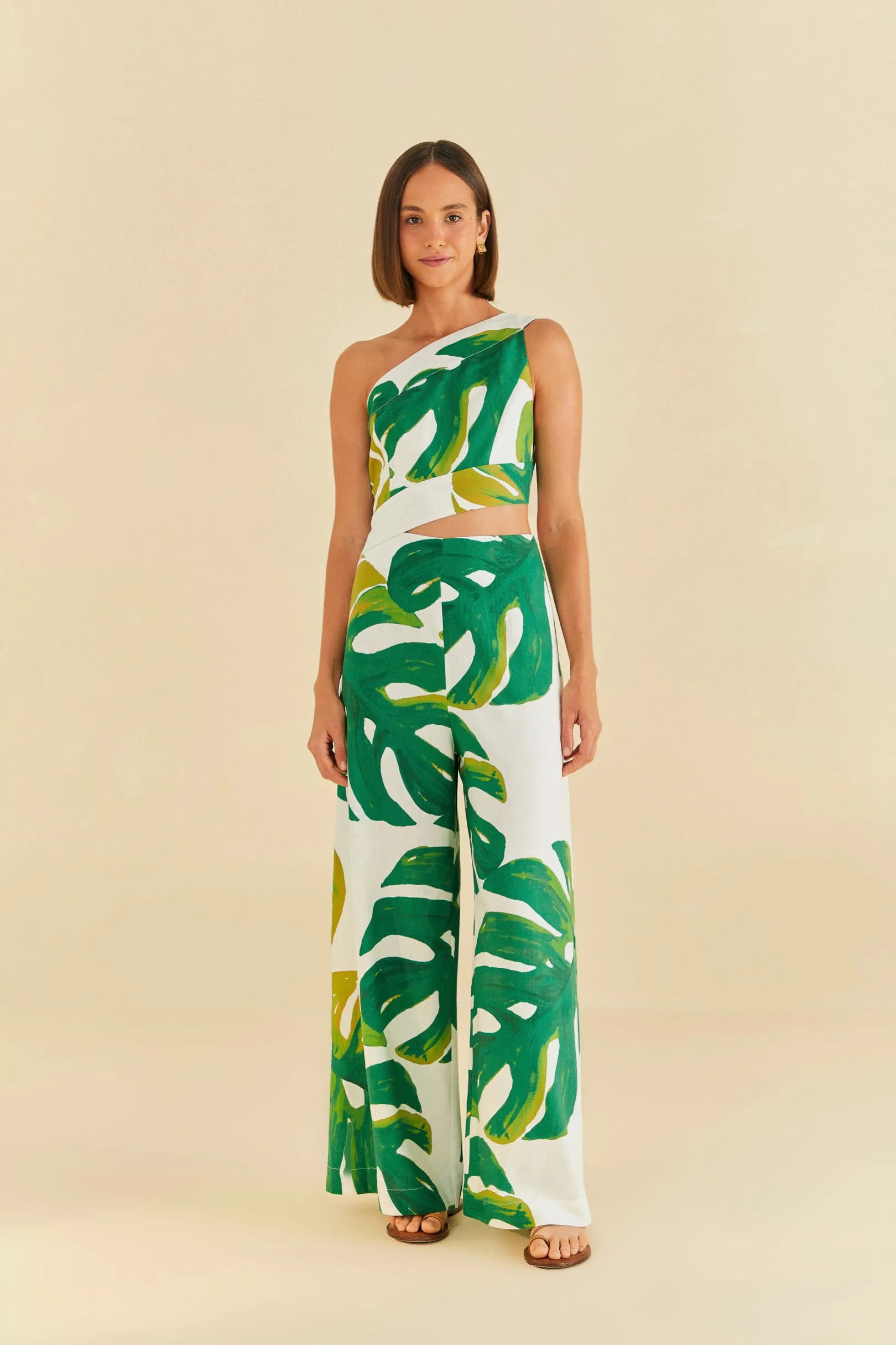 FARM Rio WHITE MONSTERA ONE SHOULDER JUMPSUIT Best Sale