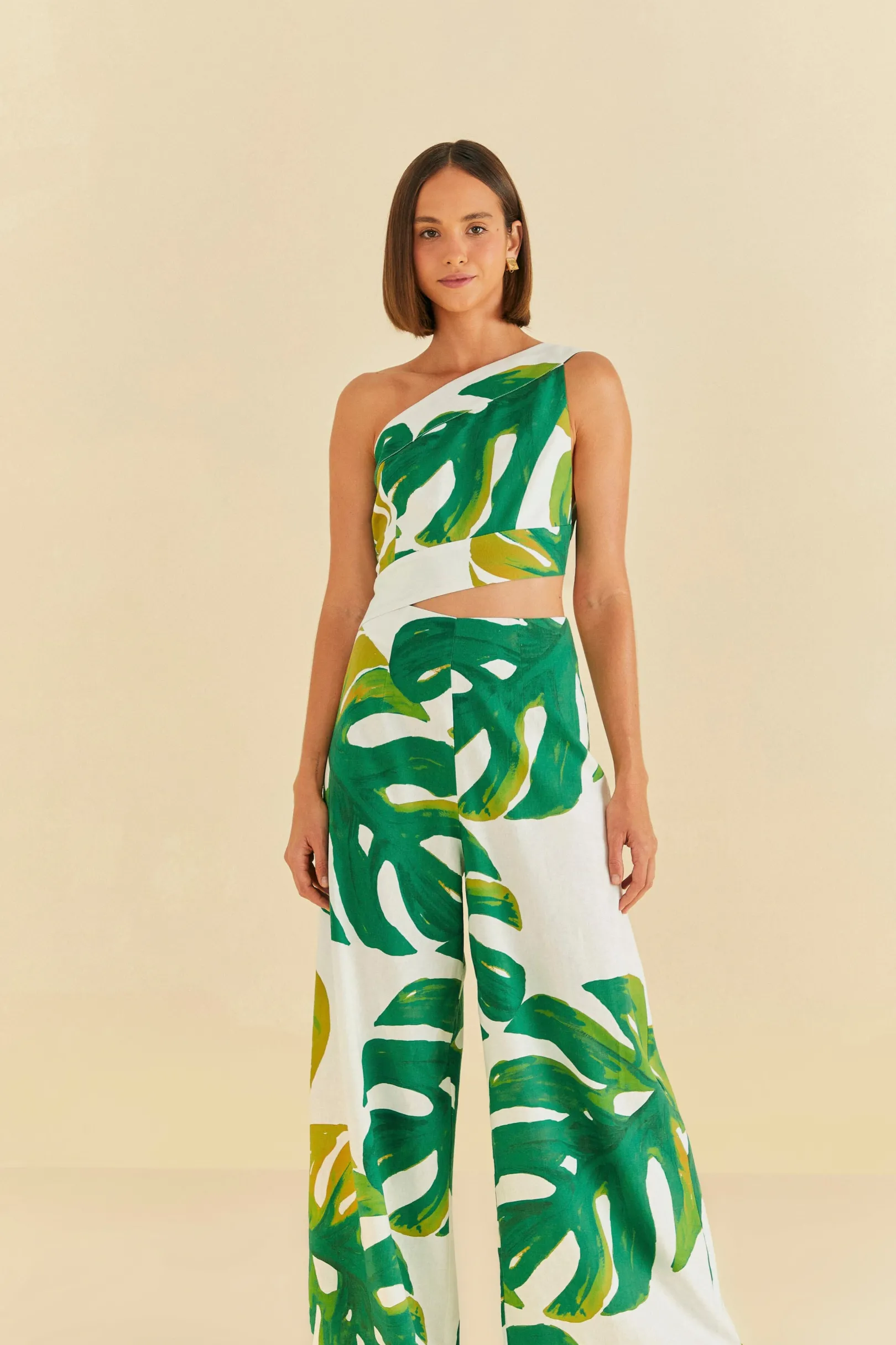 FARM Rio WHITE MONSTERA ONE SHOULDER JUMPSUIT Best Sale