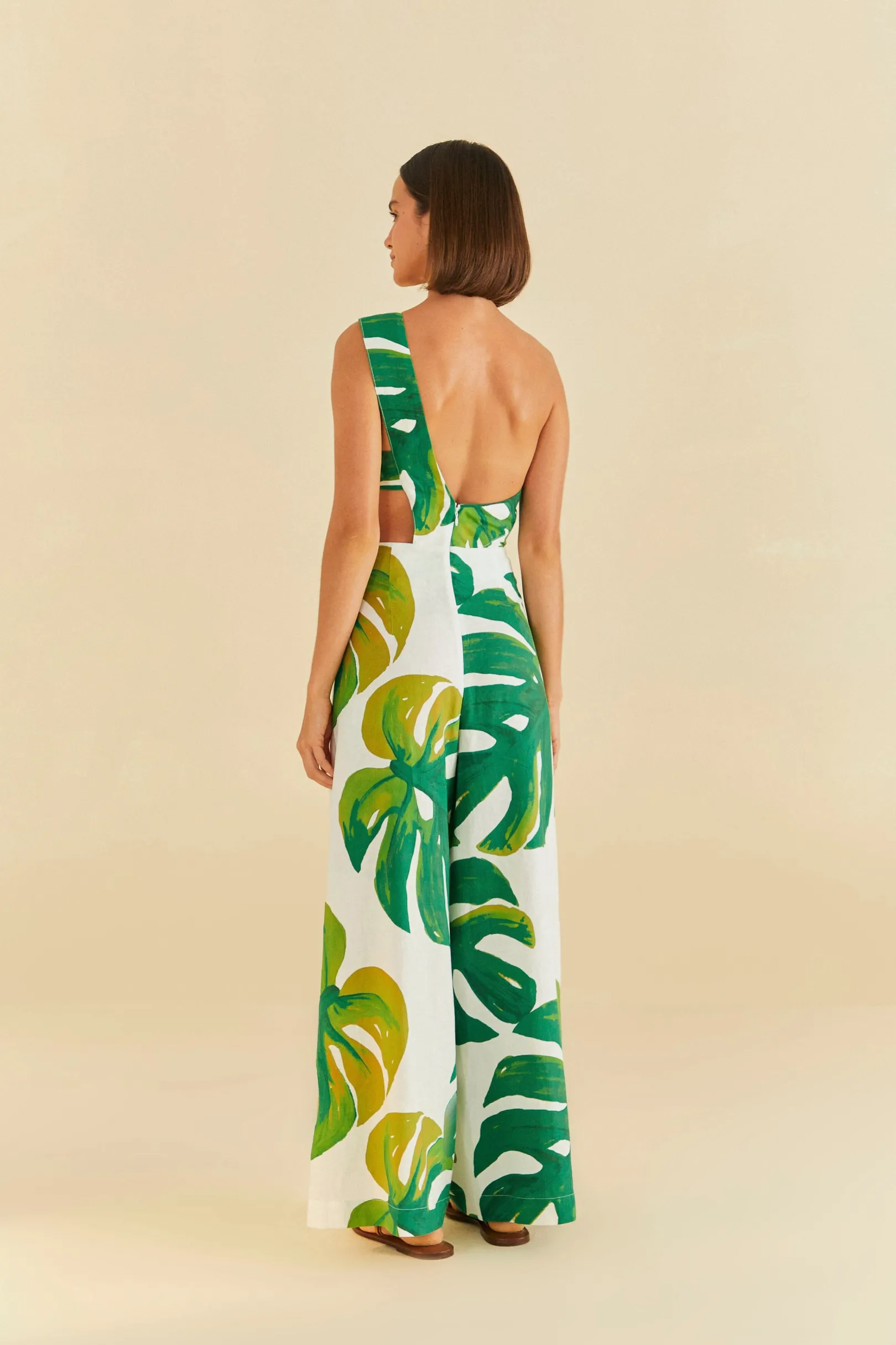 FARM Rio WHITE MONSTERA ONE SHOULDER JUMPSUIT Best Sale