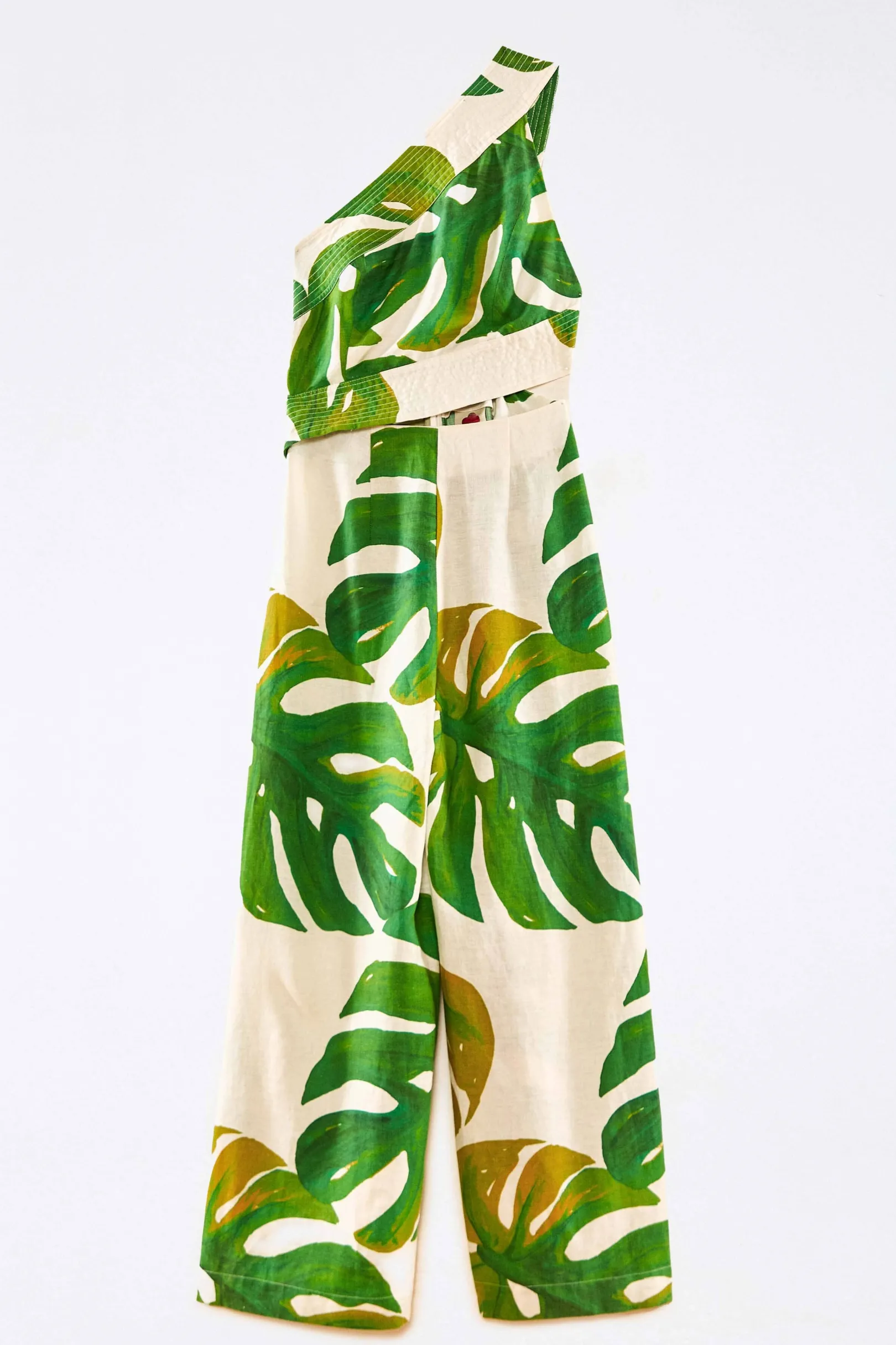 FARM Rio WHITE MONSTERA ONE SHOULDER JUMPSUIT Best Sale