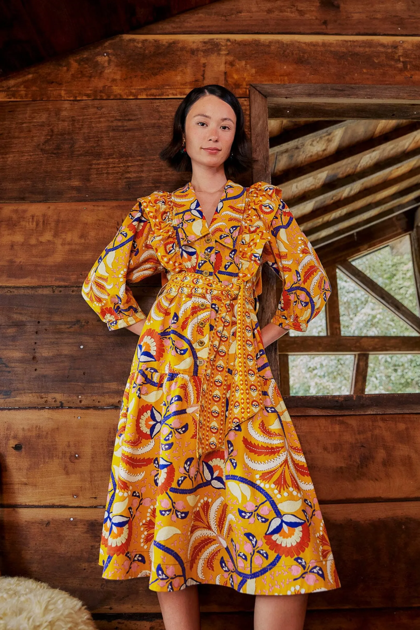 FARM Rio YELLOW PALMS PARTY MIDI DRESS Hot