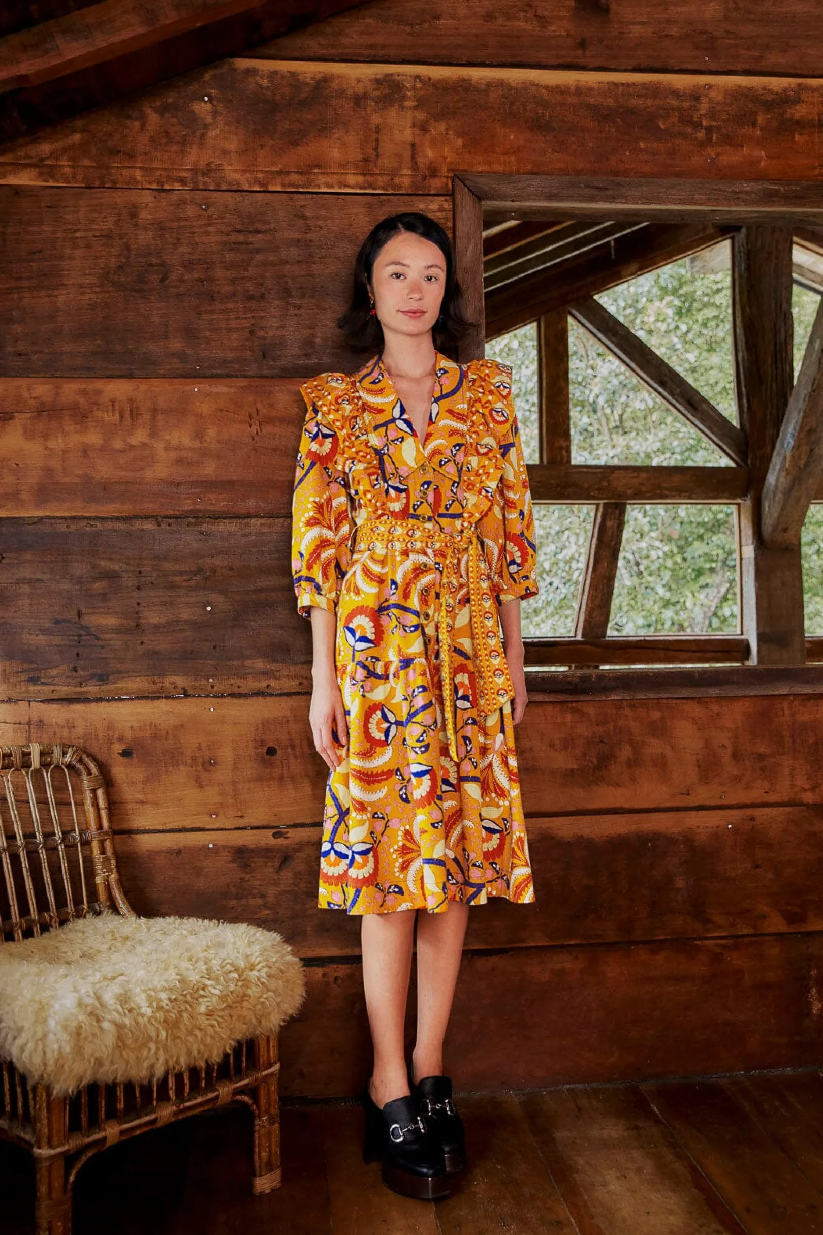 FARM Rio YELLOW PALMS PARTY MIDI DRESS Hot