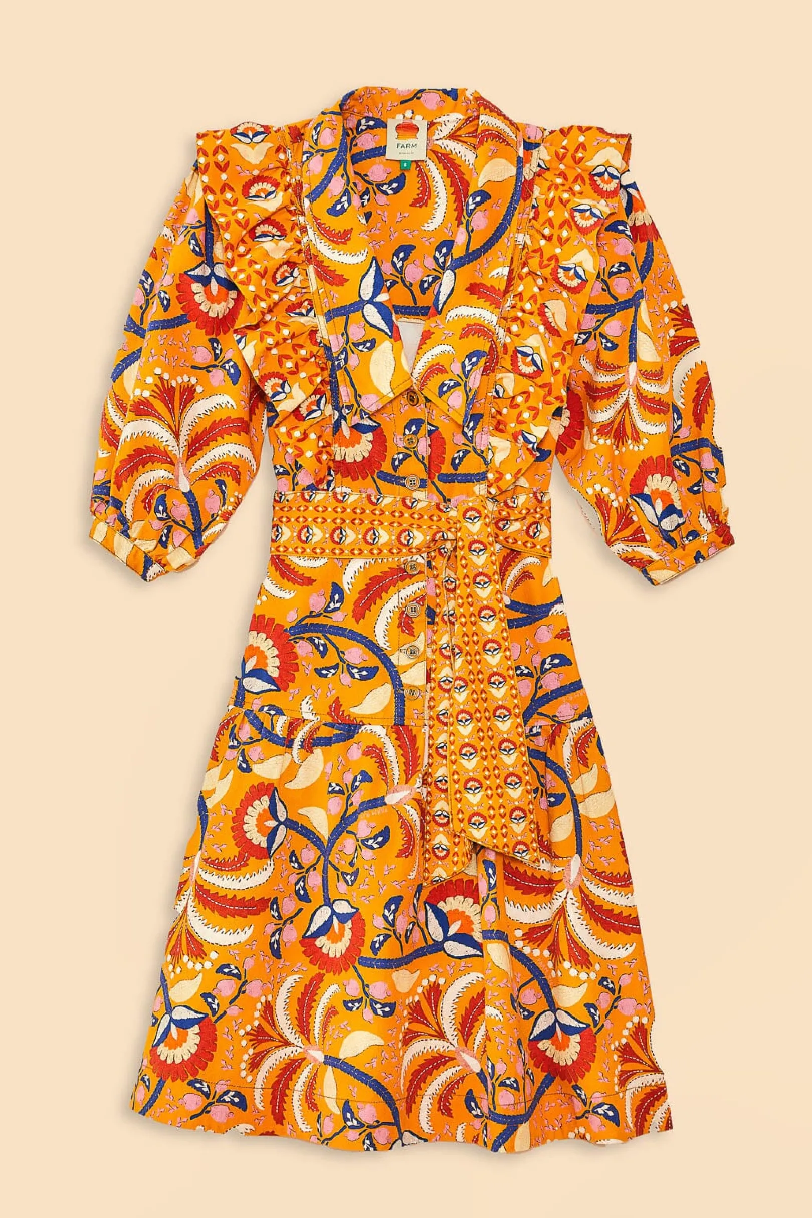 FARM Rio YELLOW PALMS PARTY MIDI DRESS Hot