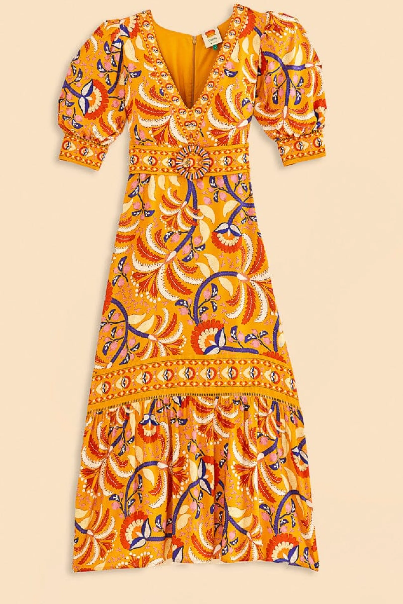 FARM Rio YELLOW PALMS PARTY SHORT SLEEVE MAXI DRESS New