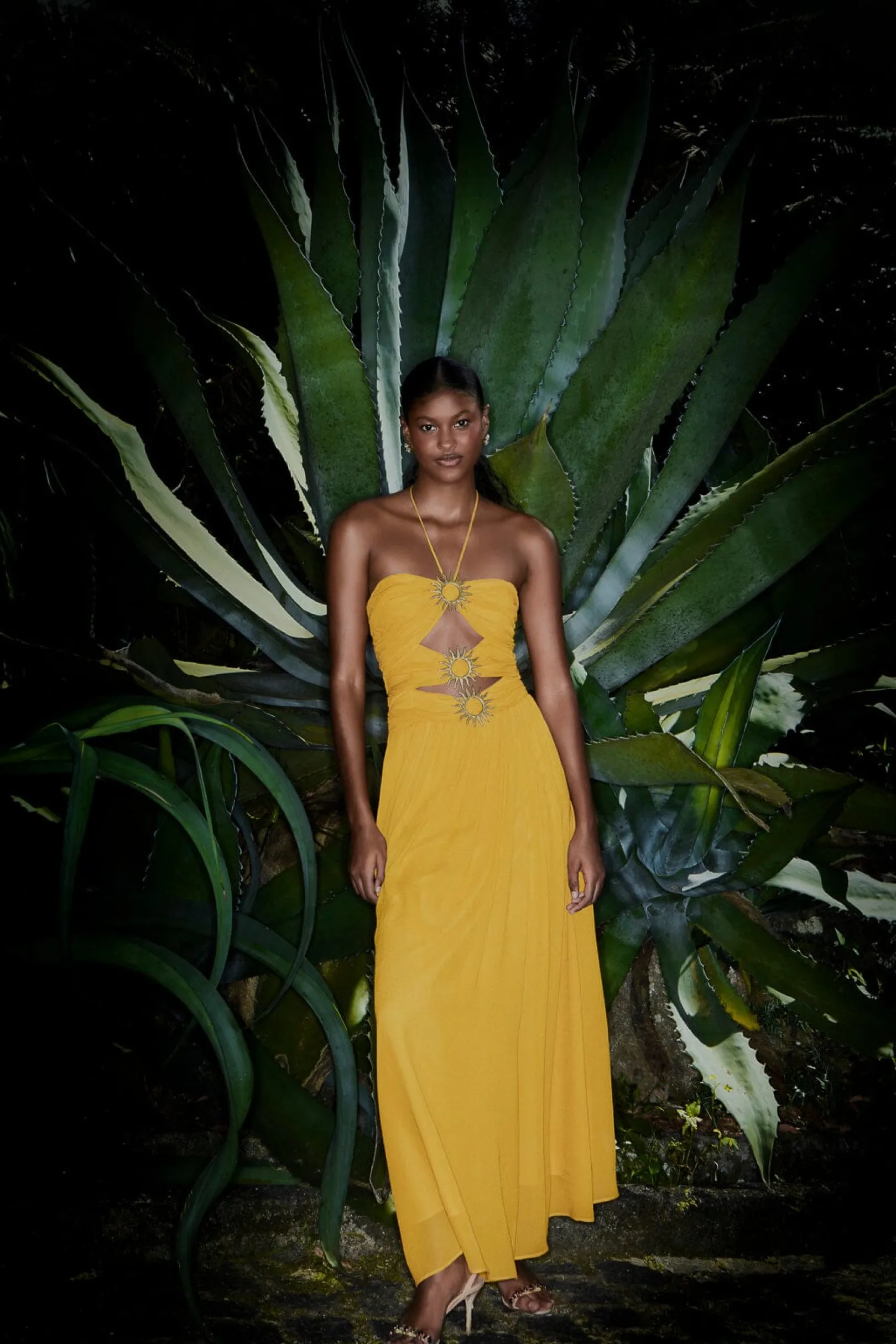 FARM Rio YELLOW SLEEVELESS MAXI DRESS WITH SUN BUCKLE New